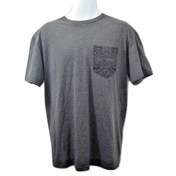 Harley Davidson Dark Gray T shirt Front Logo Pocket EUC Mens Size L - Picture 1 of 5
